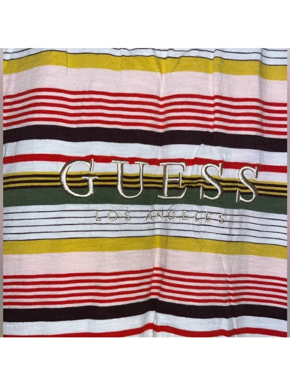 Retro GUESS Originals Short Sleeve T Shirt With Horizontal Stripes Men’s Size XL - Picture 3 of 6